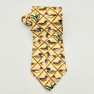 Alynn Decoys Silk Neck Tie Duck Print Yellow Multi Color USA 4x57 Inch